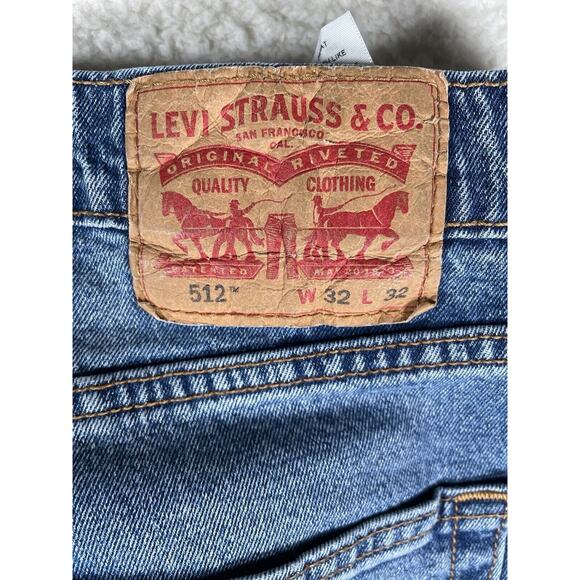 Levis 512 Jeans Mens 32x32 Blue Raw Hem Seams Faded 5 Pocket Distressed - Picture 16 of 16